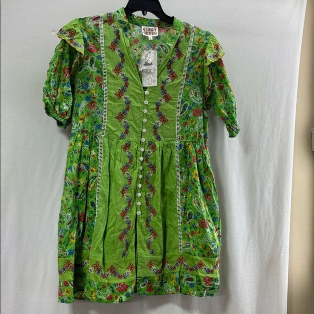 Gipsy Queen Barok Paris multi colored embroidered boho lined dress L